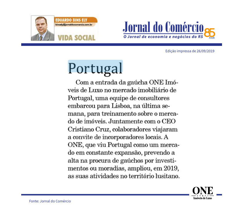 ONE Imóveis de Luxo entra no mercado imobiliário de Portugal. 